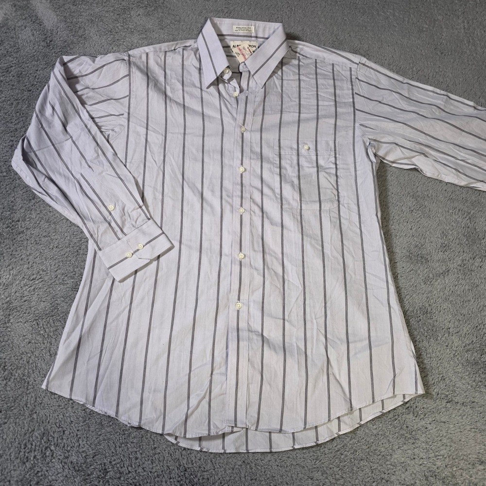 Albert Nipon Mens 16 32/33 Button Down Shirt Purple Pinstripe Athletic Fit Cottn
